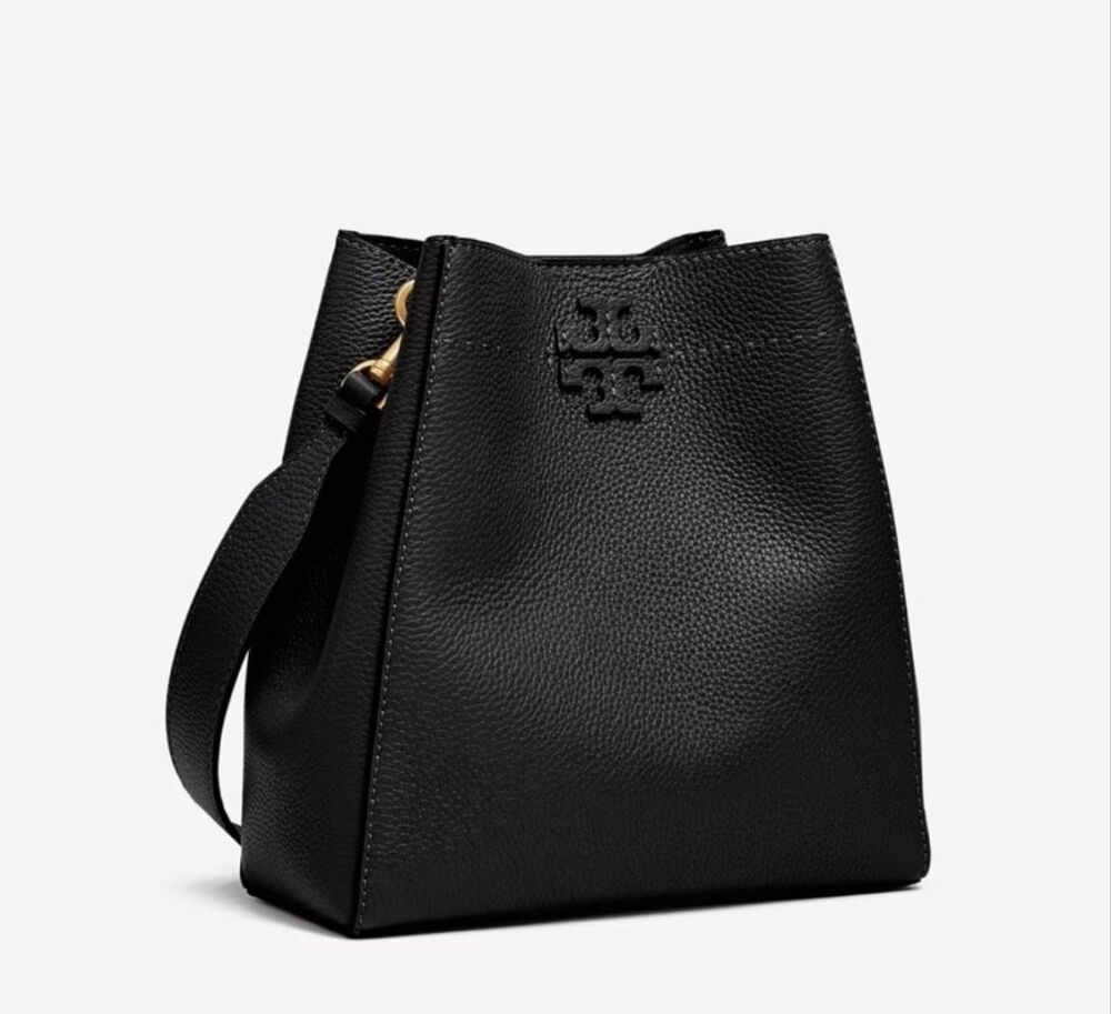 Tory Burch Small McGraw Hobo Bag Black Pebbled Leather Gold Hardware Shoulder Ba